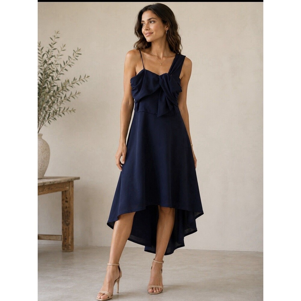 Ladies Kate Kasin Navy Blue Fit & Flare Asymmetric Hem Dress Size L